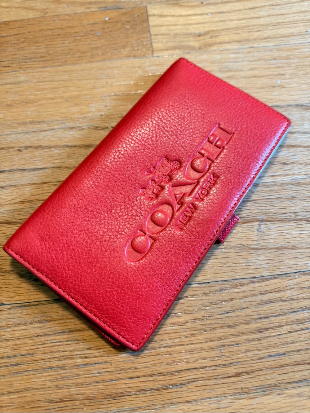 Coach Red Pebbled Leather Continental Wallet checkbook organizer